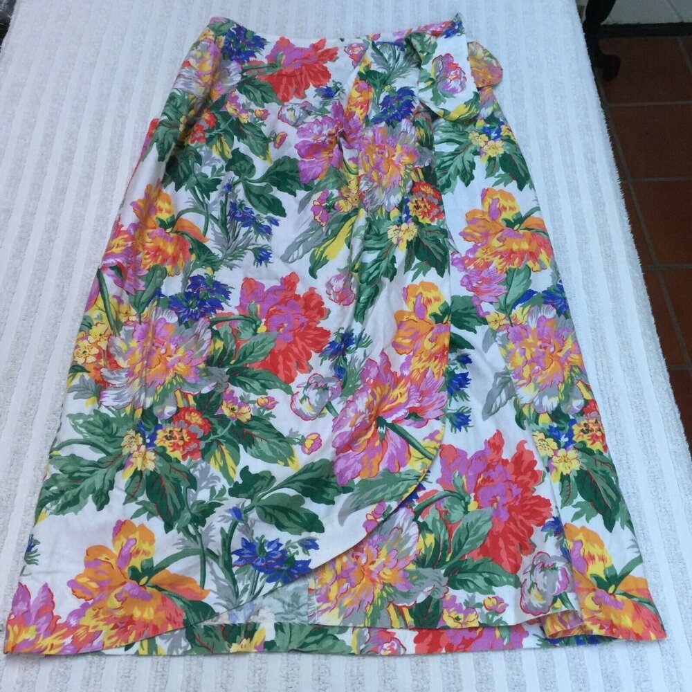 Vintage Bonnie & Norma Womens Size 10 Petite Multicolor Floral Wrap Midi Skirt